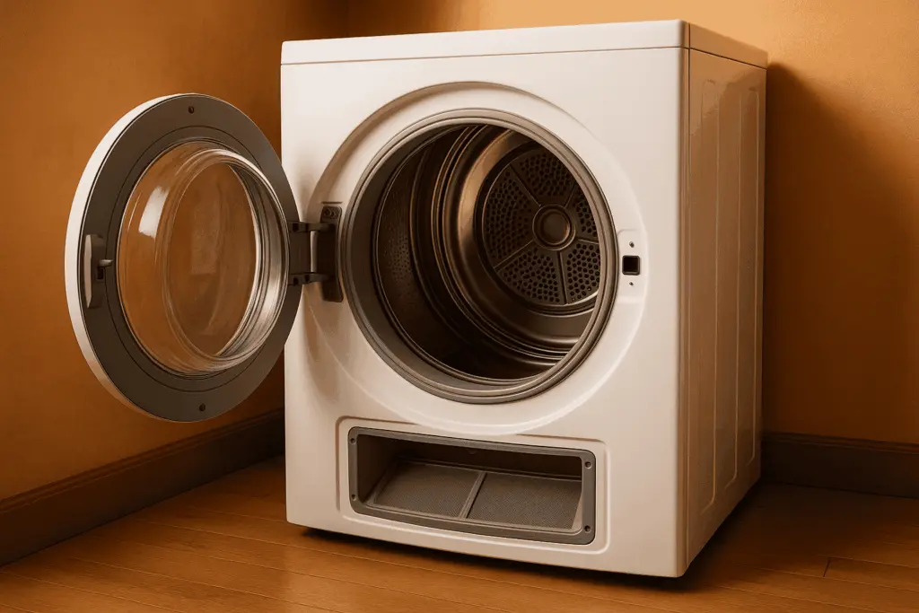 Dryer installation: an open dryer drum