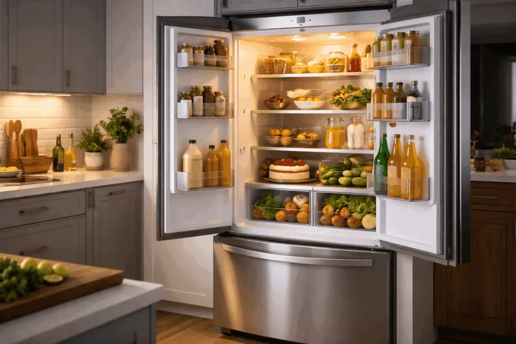 An open refrigerator