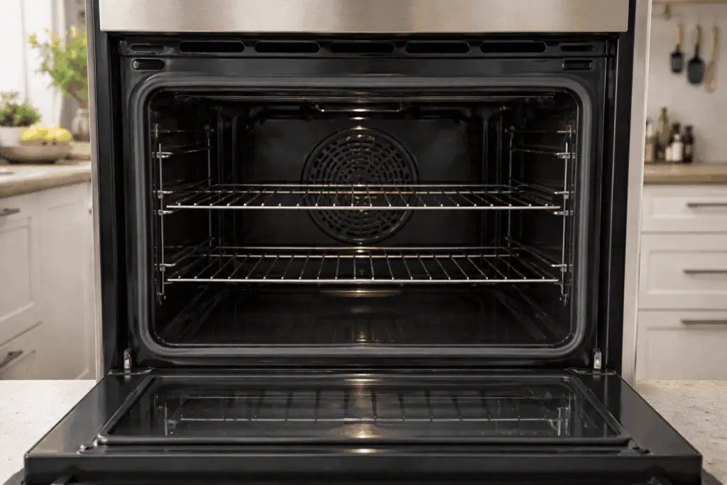 The inside of an oven