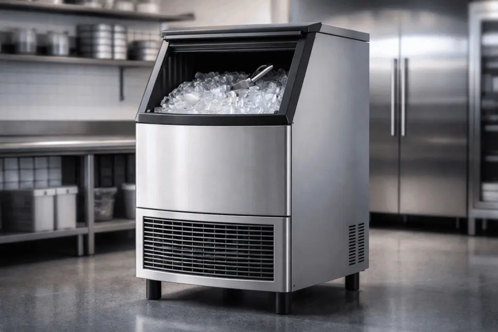 Ice maker maintenance: a stainless steel ice machine