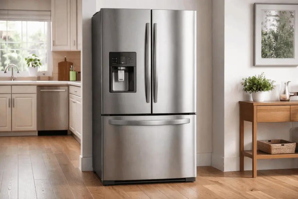 A refrigerator with an ice dispenser