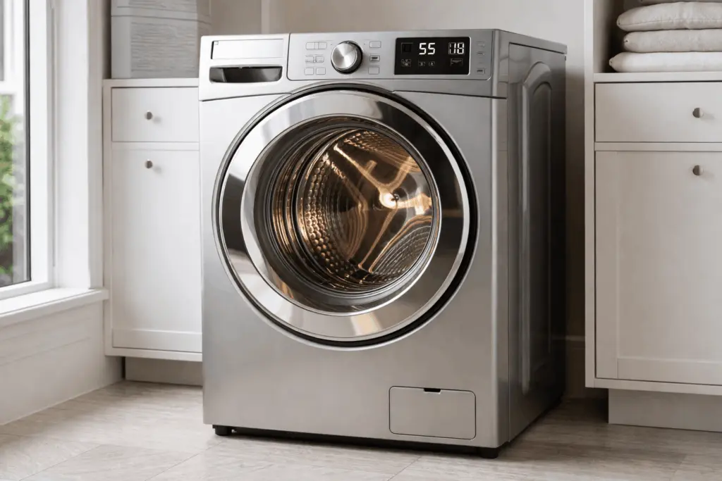 Dryer fire prevention: a dryer in a laundry room